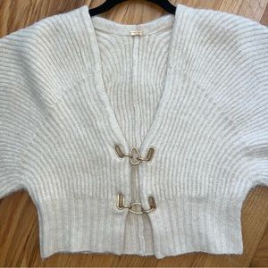 Cult Gala Beige Cropped Sweater with Gold Hardware